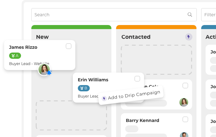 Wise Agent real estate lead pipelines showing contact management, lead tracking, and follow-up automation
